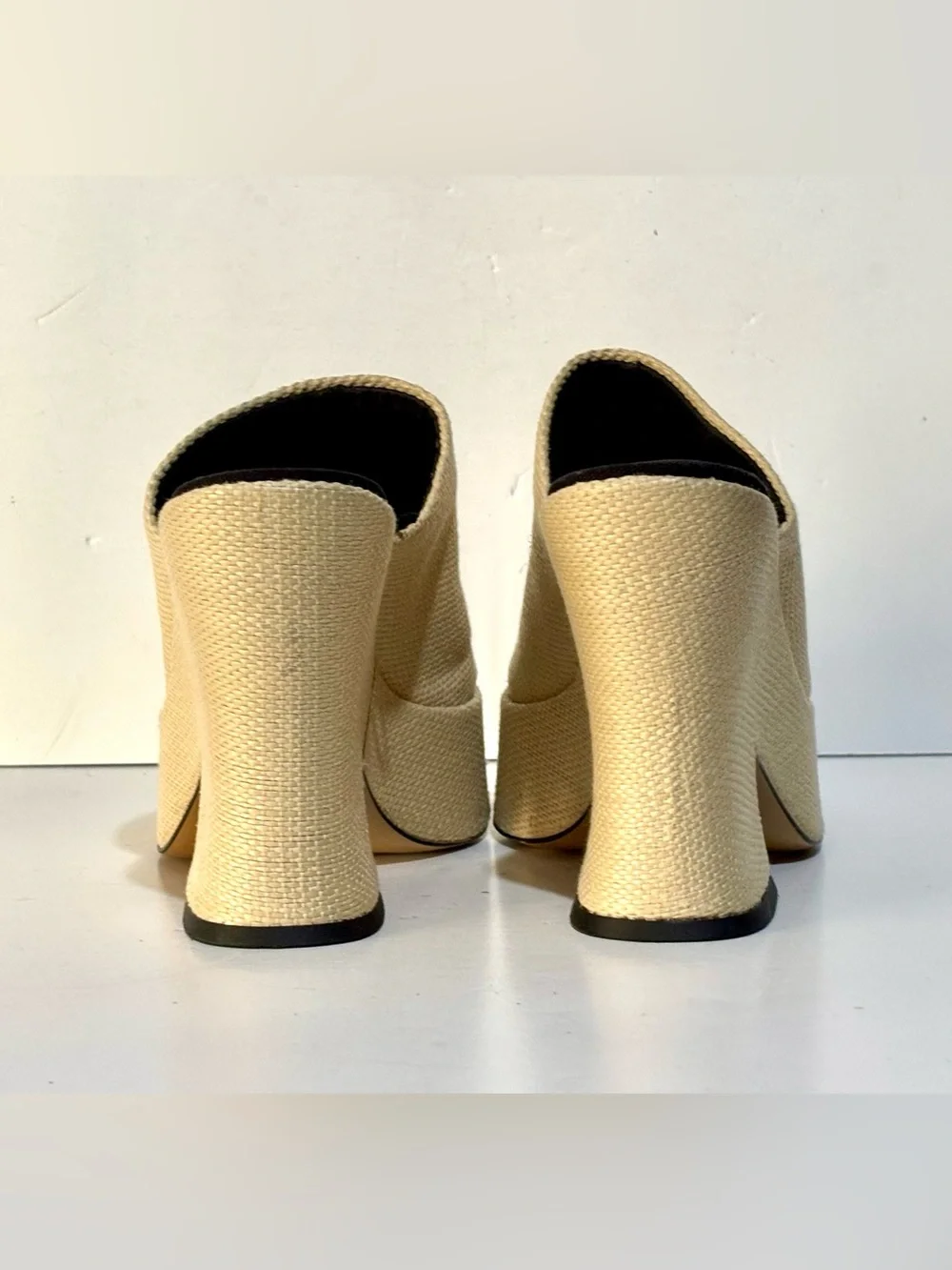 H&M Cream Woven Platform Mule Heels Size 8.5